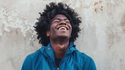 Joyful Man in Blue Jacket
