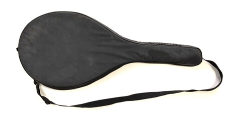 Old tennis racket cover isolated on white