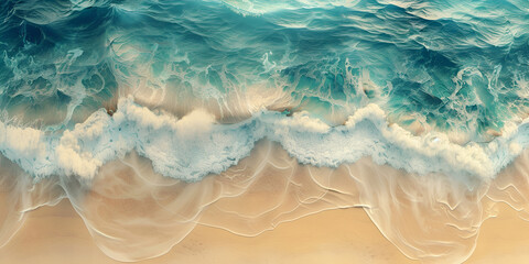 Overhead photo of crashing waves on the shoreline Tropical beach surf Abstract aerial ocean view
