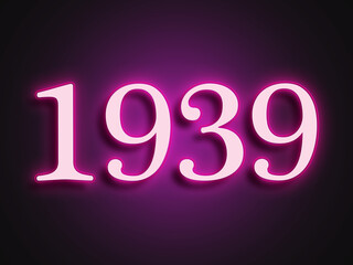 Pink glowing Neon light text effect of number 1939.