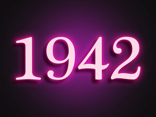 Pink glowing Neon light text effect of number 1942.