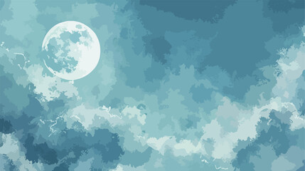 Watercolor Moon On The Sky Clouds Grey Blue background
