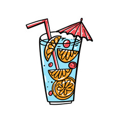 Refreshing Citrus Drink with Straw and Cocktail Umbrella for a Tropical Summer Vibe