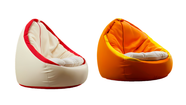 red and white plain beanbag bean bag seat chair isolated on transparent background - Powered by Adobe