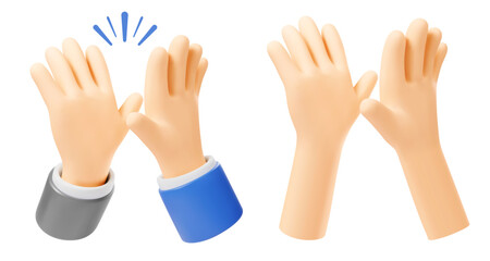 Two 3d realistic hands friendly clapping. High five or give me five gesture. Greetings symbol, concept of friendship, togetherness, success communication, good teamwork, agreement. Vector illustration © Pagina