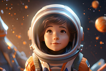 Kid Wearing Astronaut Space Suit Costume In Space Aspiring Future Career Job Occupation Concept Poly illustration