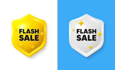 Flash Sale tag. Shield 3d icon banner with text box. Special offer price sign. Advertising Discounts symbol. Flash sale chat protect message. Shield speech bubble banner. Vector