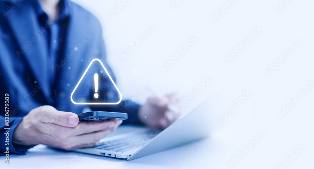 Canvas Prints leak of software data in the smartphone, notification spam, cyber error symbol warning sign of syste