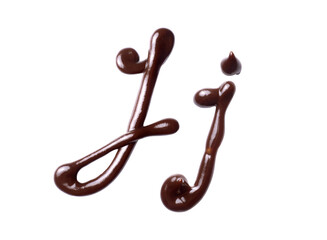 Large and small Letter J of the Latin alphabet made of melted chocolate, isolated on a white...