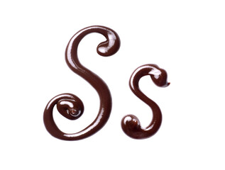 Large and small Letter S of the Latin alphabet made of melted chocolate, isolated on a white background
