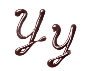 Large and small Letter Y of the Latin alphabet made of melted chocolate, isolated on a white...