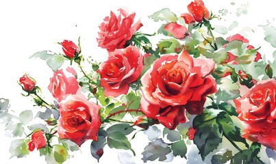 watercolor sketch of a bouquet of vibrant red roses, Generative AI