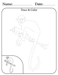 Monkey Printable Activity Page for Kids. Educational Resources for School for Kids. Kids Activity Worksheet. Trace and Color the Shape