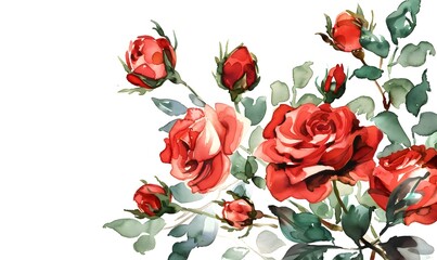 watercolor sketch of a bouquet of vibrant red roses, Generative AI