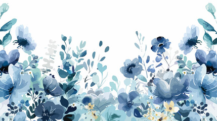 Blue green floral garden with watercolor for wedding