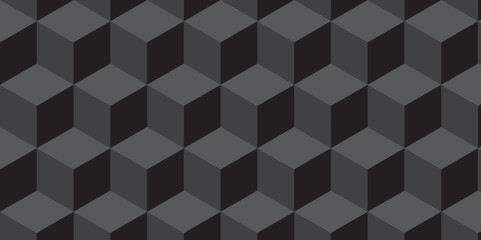 Black background from cubes and lines. Geometric seamless pattern cube. Cubes mosaic shape vector design.	