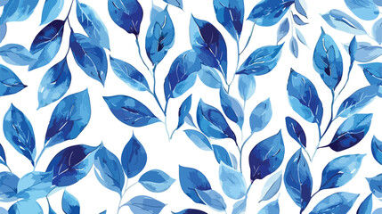 Blue leaves watercolor seamless pattern for background