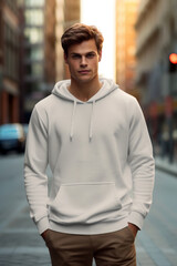 Fototapeta premium a person wearing canvas white sweater for mockup, .AI generative
