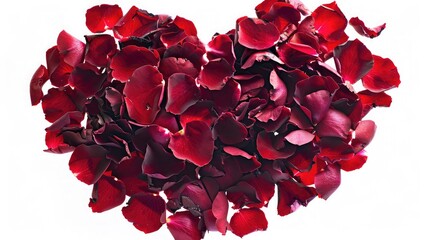 beautiful heart of red rose petals isolated on white background, red Flowers Heart Over White ,Valentine ,Love,red rose petals on the floor romantic valentine's day wedding love relationship passion
