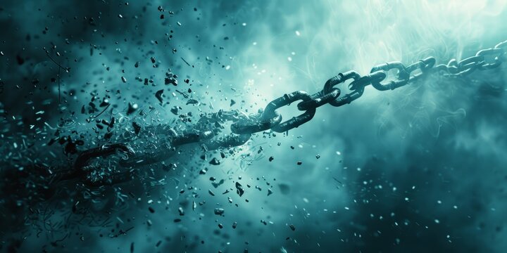 Symbolic image of freedom with chains disintegrating
