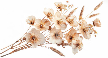 Aesthetic dried flowers illustration with transparent background showcasing delicate botanical elements