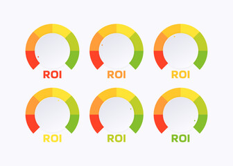 ROI icons set. ROI Speedometers. Flat style. Vector icons