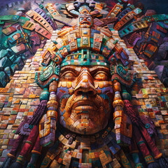 Vibrant Aztec empire mural with intricate details and rich colors
