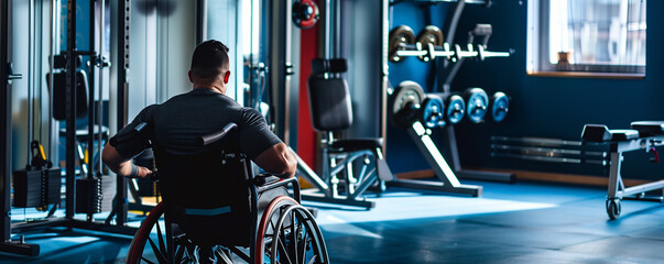 Wheelchair User Working Out in a Fully Equipped Accessible Fitness Center