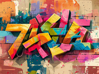 Vibrant graffiti-style typography design on a textured urban wall