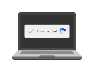 Robot Test Icon. Laptop screen. Flat Style. Vector icon