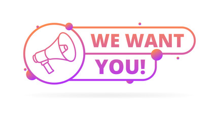 We want you banner icon. Flat style. Vector icon