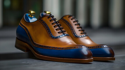 Handcrafted Custom Leather Shoes with Blue Accents - A Blend of Tradition and Modernity