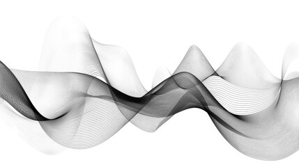 Abstract flowing wave lines pattern in black and white, 3D curve halftone background