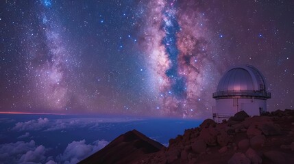Astronomical observatory night Side view of students at an observatory on a mountain, observing stars and learning about the universe  Stars in Sight  Advanced tone  Pastel colors
