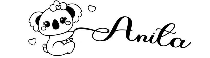 Anita - black color - name written - Word with Koala kawaii for websites, baby shower, greetings, banners, cards-shirt, sweatshirt, prints, cricut, silhouette, sublimation
