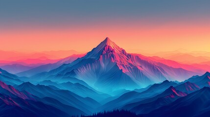 Mesmerizing Mountain Peak Against Serene Hue Gradient in Digital Painting Style
