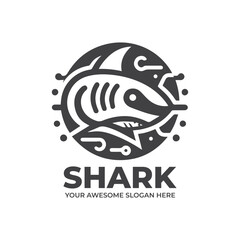 Futuristic Shark logo Monochrome Design