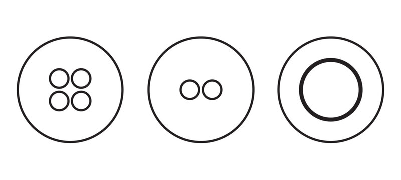 Sewing Buttons flat sketch vector illustration set, different types of Shirt Buttons, Shank button, Flat buttons and Decorative buttons for fasteners, dresses garments, Jeans, Clothing and Accessories