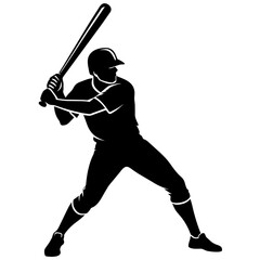 baseball player pose, vector silhouette, white background