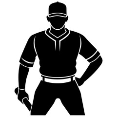 baseball player pose, vector silhouette, white background