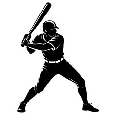 baseball player pose, vector silhouette, white background