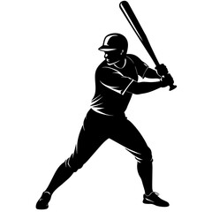baseball player pose, vector silhouette, white background