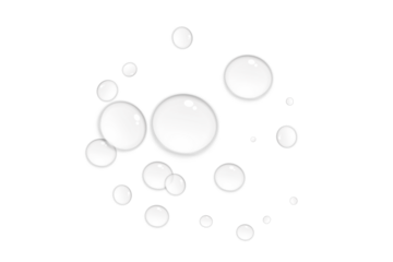 Realistic water drops on transparent background. Natural water droplet isolated on white. Summer product design element, PNG. Vector illustration