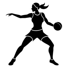Female Basketball player vector silhouette black color illustration