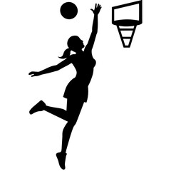 Female Basketball player vector silhouette black color illustration