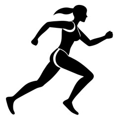 Marathon run, A Woman Running vector silhouette, white background