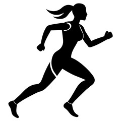 Marathon run, A Woman Running vector silhouette, white background