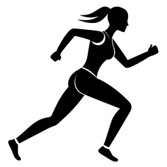 Marathon run, A Woman Running vector silhouette, white background
