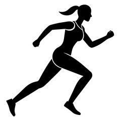 Marathon run, A Woman Running vector silhouette, white background