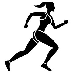 Marathon run, A Woman Running vector silhouette, white background
